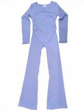 OQQ Lavender Flare Jumpsuit Sz L NWT Seamless Long Sleeve Yoga Pilates One Piece